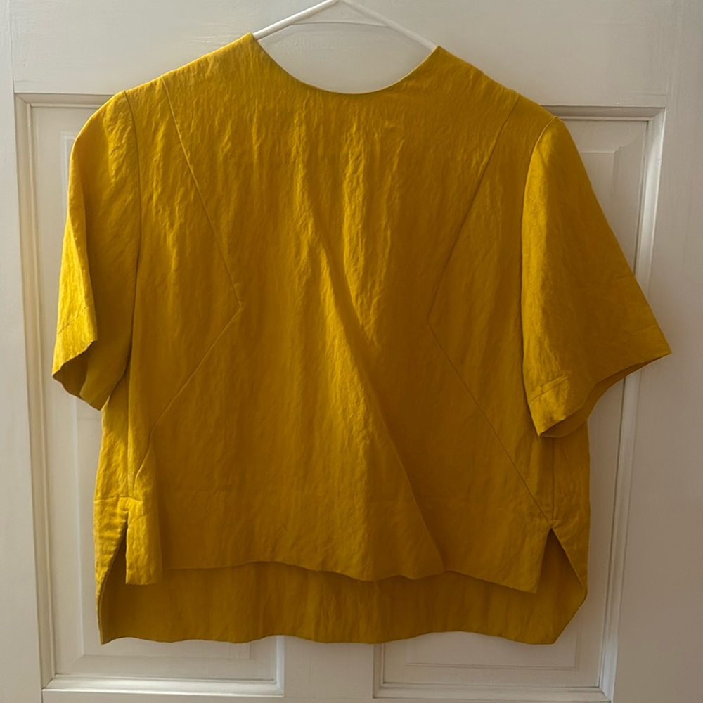 french trotters mustard yellow blouse